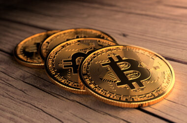 four bitcoins weathered wood