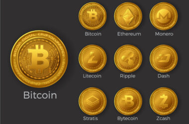 golden cryptocurrency coin icons set